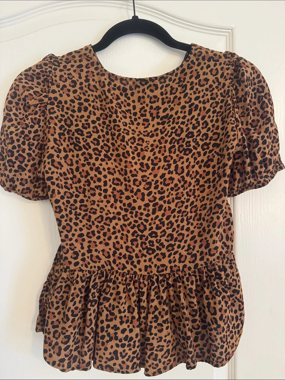 J Crew Brown Leopard Print Peplum Tie Top Size 4